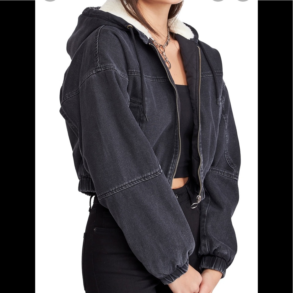 BDG Urban Outfitters Fleece Crop Hooded Denim Jacket - Size M